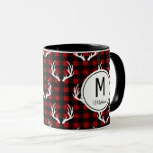 Rustikales Buffalo Kariert & White Deer Antler Mon Tasse (VorderseiteRechts)