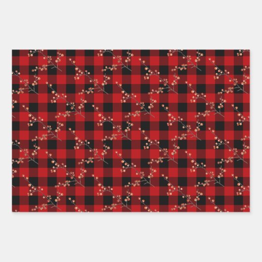 Rustikales Buffalo Kariert Winter Spruce Cones & B Geschenkpapier Set (Vorderseite)