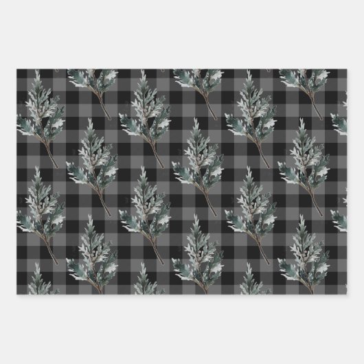 Rustikales Buffalo Kariert Winter Spruce Cones & B Geschenkpapier Set (Vorderseite 3)
