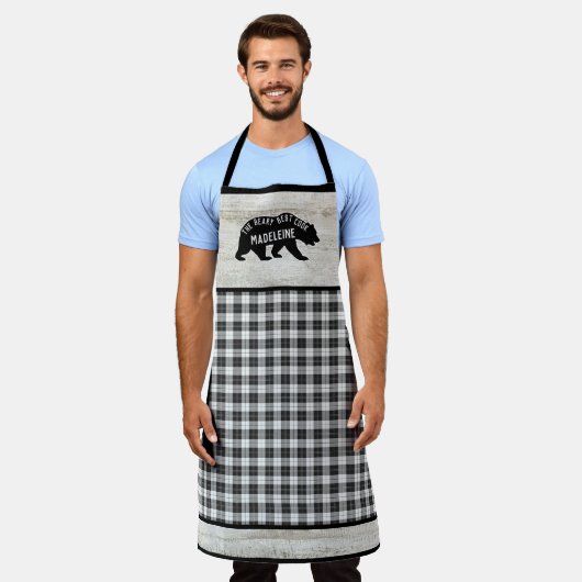 Rustikales Buffalo Karierte Holzkabine Schwarzer B Schürze (Getragen)