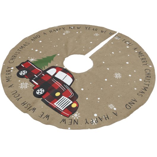 Rustikales Buffalo Karierter LKW mit Baum Polyester Weihnachtsbaumdecke (Schrägansicht)