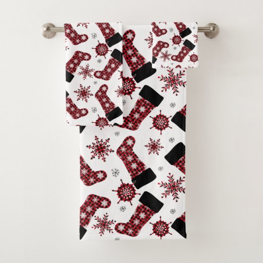 Rustikales Buffalo Karierter Strumpf Schneeflocken Badhandtuch Set (Insitu)