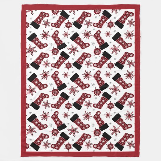 Rustikales Buffalo Karierter Strumpf Schneeflocken Fleecedecke (Vorderseite)