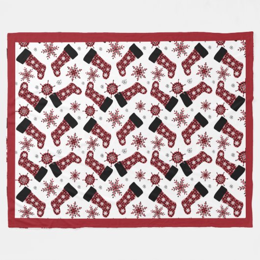 Rustikales Buffalo Karierter Strumpf Schneeflocken Fleecedecke (Vorderseite (Horizontal))
