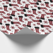 Rustikales Buffalo Karierter Strumpf Schneeflocken Geschenkpapier (Ecke)