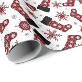 Rustikales Buffalo Karierter Strumpf Schneeflocken Geschenkpapier (Rolleneckpunkt)