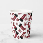 Rustikales Buffalo Karierter Strumpf Schneeflocken Pappbecher (Links)