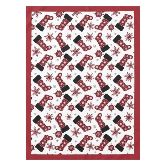 Rustikales Buffalo Karierter Strumpf Schneeflocken Tischdecke (Vorderseite)