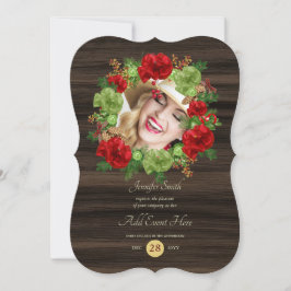 Rustikales Buffalo Kariertes FOTO Wreath Modernes Einladung