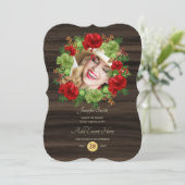 Rustikales Buffalo Kariertes FOTO Wreath Modernes  Einladung (Stehend Vorderseite)