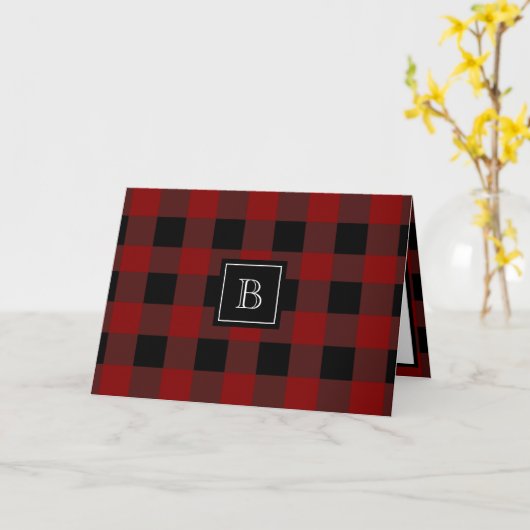 Rustikales Buffalo Kariertes Mit Monogramm Initial Karte (Gelbe Blume)