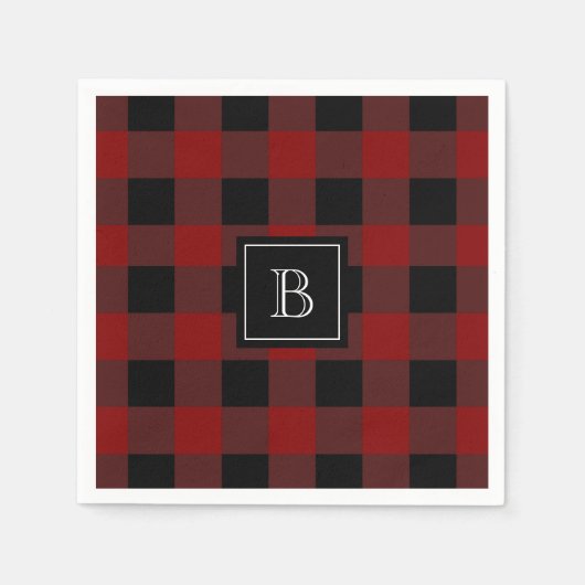 Rustikales Buffalo Kariertes Muster Mit Monogramm Serviette (Vorderseite)