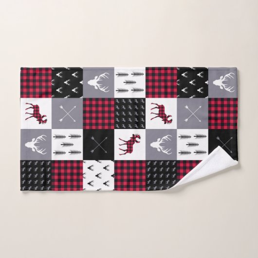 Rustikales Buffalo Kariertes Patchwork Rotes Weihn Badhandtuch Set (Handtuch)