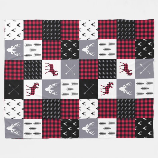 Rustikales Buffalo Kariertes Patchwork Rotes Weihn Fleecedecke (Vorderseite (Horizontal))
