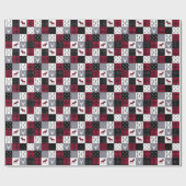 Rustikales Buffalo Kariertes Patchwork Rotes Weihn Geschenkpapier (Flach)