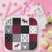 Rustikales Buffalo Kariertes Patchwork Rotes Weihn Pappteller (Party)