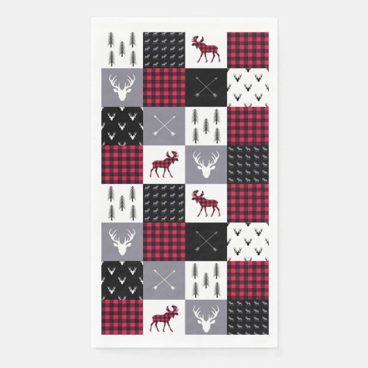 Rustikales Buffalo Kariertes Patchwork Rotes Weihn Serviette (Vorderseite)
