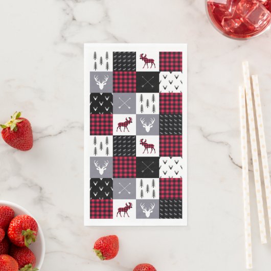 Rustikales Buffalo Kariertes Patchwork Rotes Weihn Serviette (Beispiel)