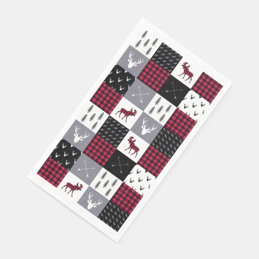 Rustikales Buffalo Kariertes Patchwork Rotes Weihn Serviette (Ecke)