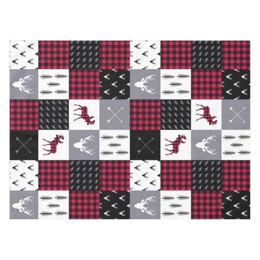 Rustikales Buffalo Kariertes Patchwork Rotes Weihn Tischdecke (Vorderseite (Horizontal))