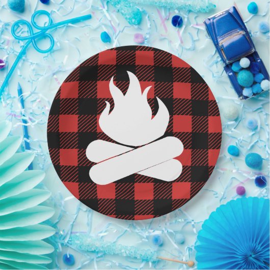 Rustikales Buffalo Karo Kariert & Campfire Pappteller (Party)