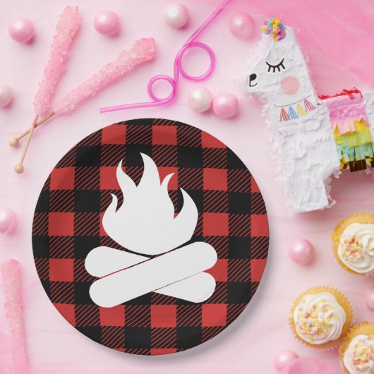 Rustikales Buffalo Karo Kariert & Campfire Pappteller (Party)