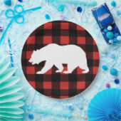 Rustikales Buffalo Karo Kariert & Weißer Bär Silho Pappteller (Party)