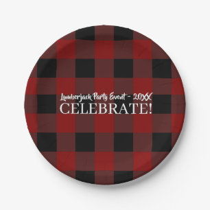 Rustikales Büffel-Karo Celebrate Custom Rot & Schw Pappteller