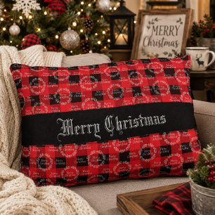 Rustikales Büffel-Karo Frohe Weihnachten Dekokissen