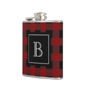 Rustikales Büffel-Karo-Lumberjack-Monogramm Anfang Flachmann (Links)