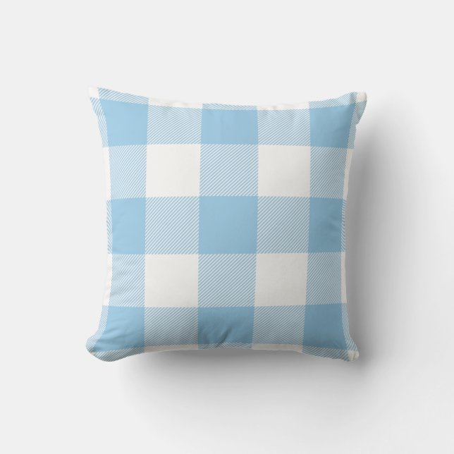 Rustikales Büffel-Karo-Muster-Blau Kissen (Vorderseite)