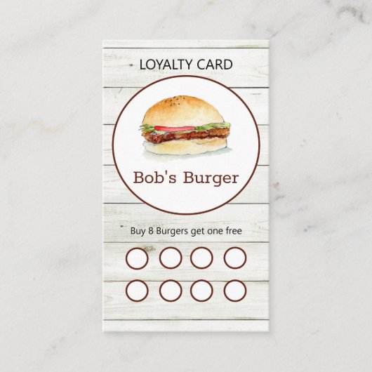 Rustikales Burger Restaurant Loyalty Visitenkarte (Vorderseite)