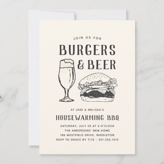 Rustikales Burgers & Beer Housewarming Party Einladung (Vorderseite)