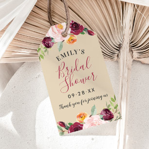 Rustikales Burgund Beige Blumenzwiebelfest Brautpa Geschenkanhänger