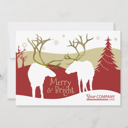 Rustikales Burgund, Beige Rentier Weihnachten Einladung (Vorderseite)