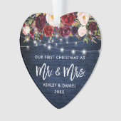 Rustikales Burgund Blumen Lichter Weihnachten Blau Ornament (Vorderseite)