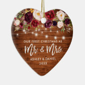 Rustikales Burgund Blumenleuchten Erste Weihnachte Keramik Ornament (Rechts)