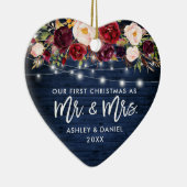 Rustikales Burgund Blumenleuchten Erstes Weihnacht Keramik Ornament (Rechts)