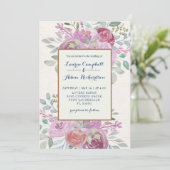 Rustikales Burgund & Blush Pink Rose Wasserfarbe Einladung (Stehend Vorderseite)