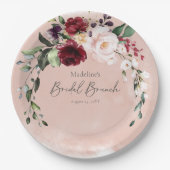 Rustikales Burgund & Blush Pink Roses Bridal Brunc Pappteller (Vorderseite)