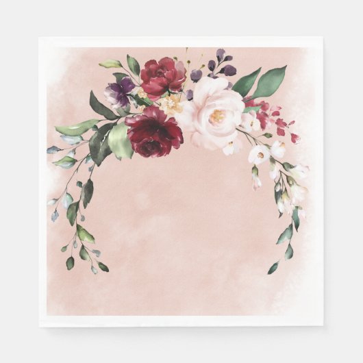 Rustikales Burgund & Blush Pink Roses Bridal Brunc Serviette (Vorderseite)
