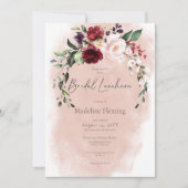 Rustikales Burgund & Blush Pink Roses Bridal Lunch Einladung (Vorderseite)
