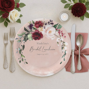 Rustikales Burgund & Blush Pink Roses Bridal Lunch Pappteller