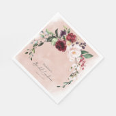 Rustikales Burgund & Blush Pink Roses Bridal Lunch Serviette (Ecke)