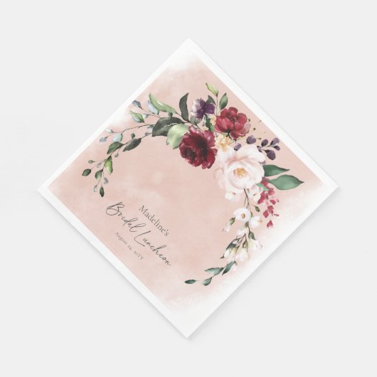 Rustikales Burgund & Blush Pink Roses Bridal Lunch Serviette (Ecke)