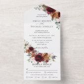 Rustikales Burgund Blush Rust Elfenbeinblumenhochz All In One Einladung (Innen Boden)