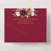 Rustikales Burgund Blush Rust Elfenbeinblumenhochz All In One Einladung (Rückseite)