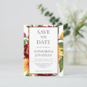 Rustikales Burgund-Blütengelb-Gelb-Sonnenblumen Save The Date (Stehend Vorderseite)