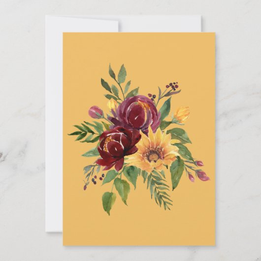 Rustikales Burgund-Blütengelbe Sonnenblumen Hochze Einladung (Rückseite)