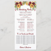 Rustikales Burgund-Blütengelbe Sonnenblumen Hochze Programm (Rückseite)